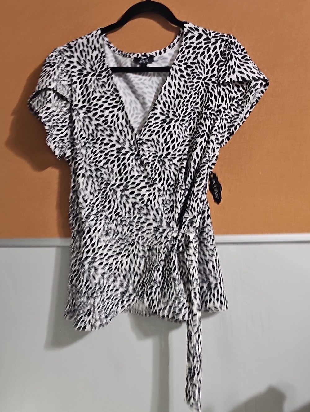 AUW Black and White Printed Wrap Blouse